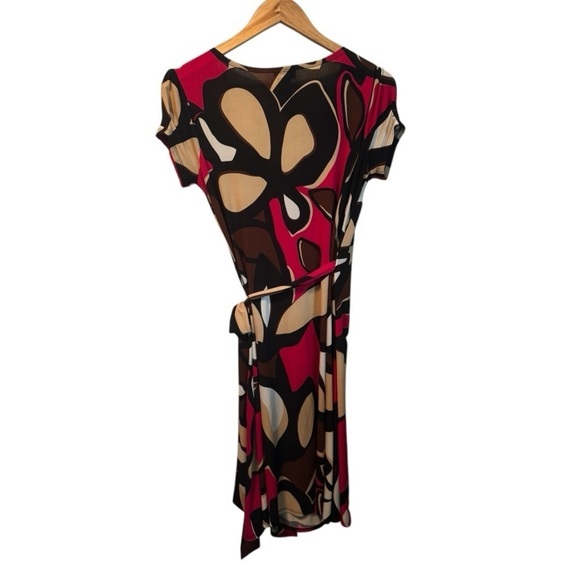Bisou Bisou Patterned Wrap Dress, Brown/Black/Pink, Size 4 - Picture 4 of 7